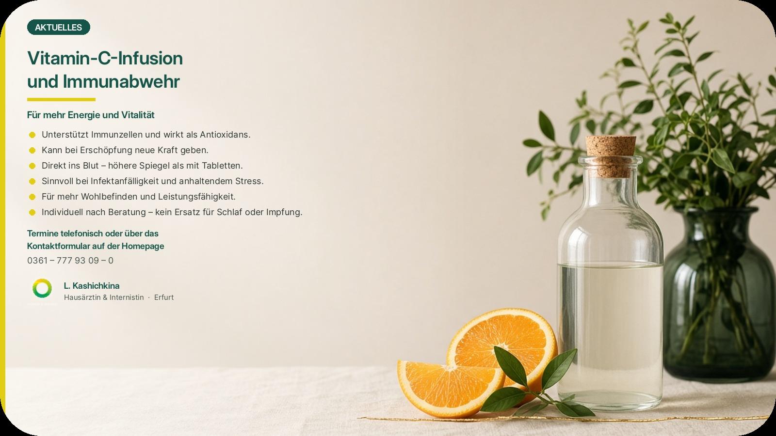Vitamin-C-Infusion und Immunabwehr - Informationen der Praxis Kashichkina